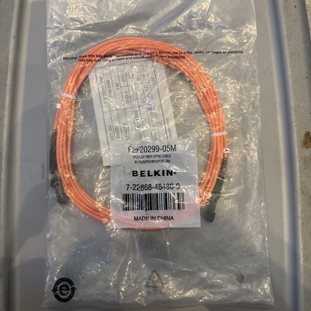 F2F20299-05M‎ I New Belkin Patch Cable MT-RJ Multimode Male 16.4ft Fiber Optic